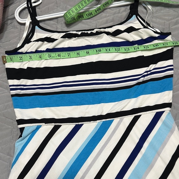 Sz M White House Black Market Blue and Black Striped Stretch Maxi Dress - Picture 4 of 8